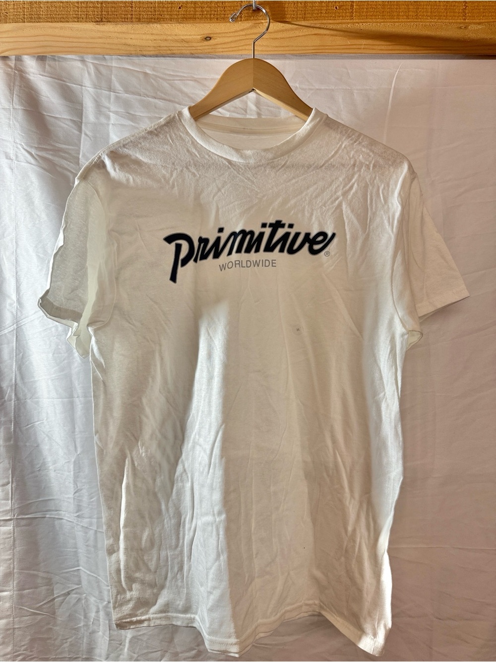 Primitive White Tee with Black Script Logo